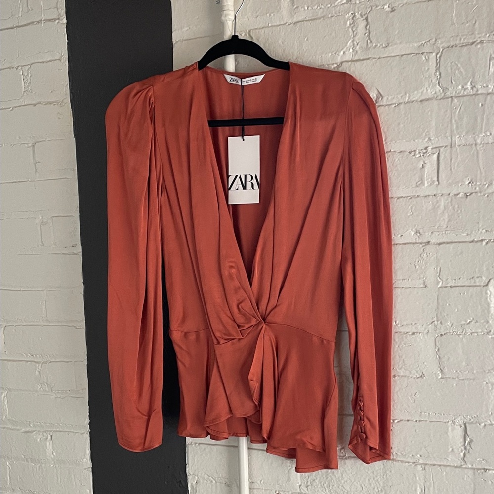 Zara Women's Terracotta Wrap Blouse
